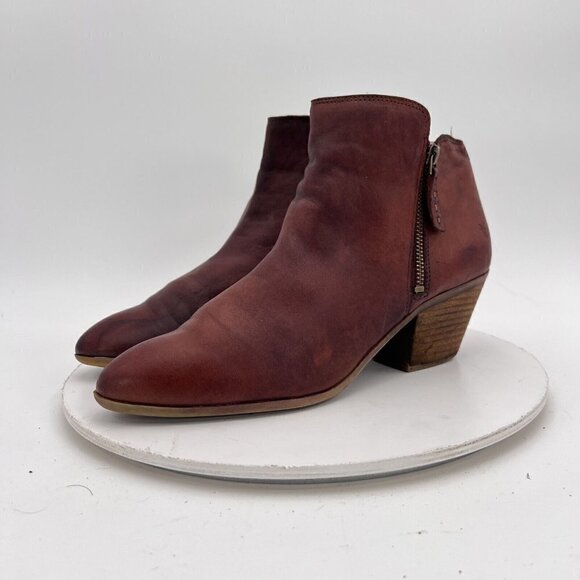 Frye Judith Women Size 10M Cognac Brown Leather Ankle Zip Block Heel Boot - Picture 1 of 15